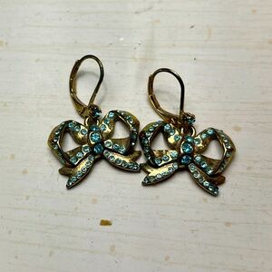 Betsey Johnson Blue & Gold Bow Earrings